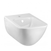 Bidet sospeso a parete in Ceramica Bianco Europa con scarico troppopieno e con foro centrale per rubinetteria. Tappo troppopieno e coprifori laterali inclusi in finitura 031, a richiesta disponibili in finitura 147.
